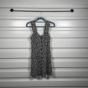 Moda Int'l Black Floral Mini Dress Button Front Square Neck Sleeveless Size 4